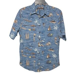 Reyn Spooner Hawaiian Shirt Mens Small Blue Surfer Surfing Beach Aloha Floral